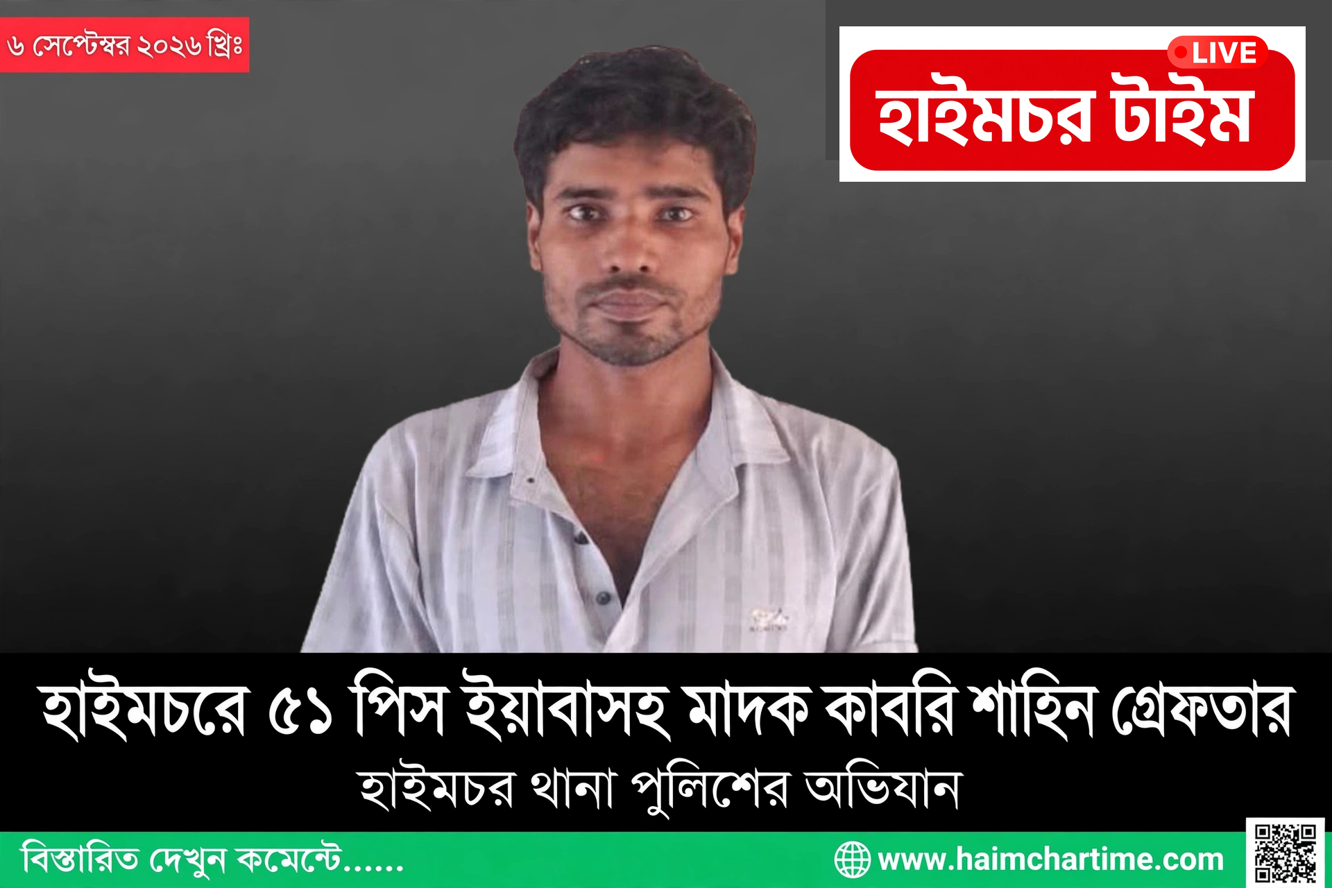 হাইমচরে ৫১ পিস ইয়াবাসহ মাদক কারবারি শাহিন গাজী গ্রেফতার